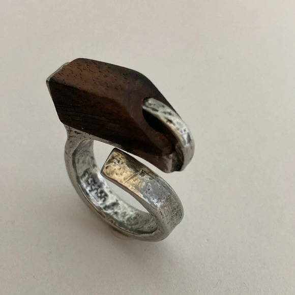 Anne Marie Chagnon Solid Pewter Ring Wood Ring - Picture 6 of 10